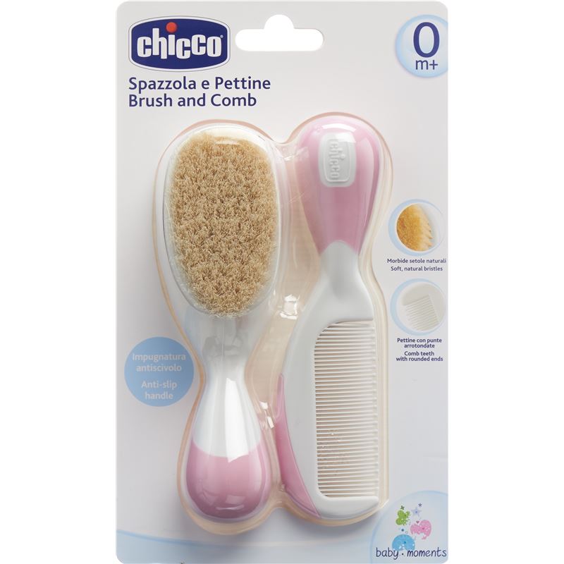 CHICCO Kamm und Bürste Naturborsten pink 0m+