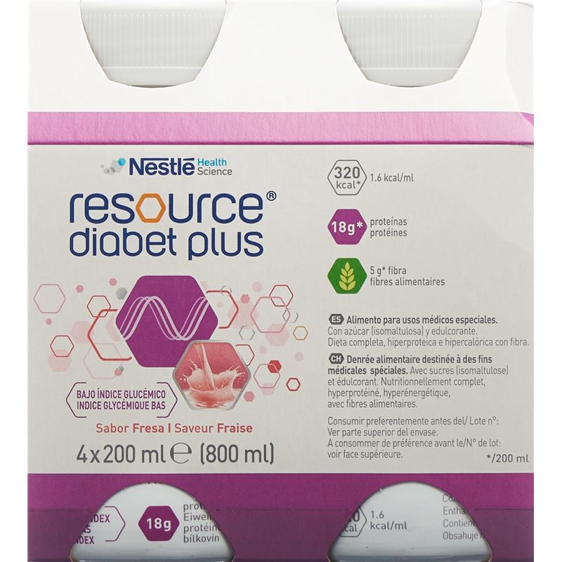 RESOURCE Diabet Plus Erdbeere 4 Fl 200 ml