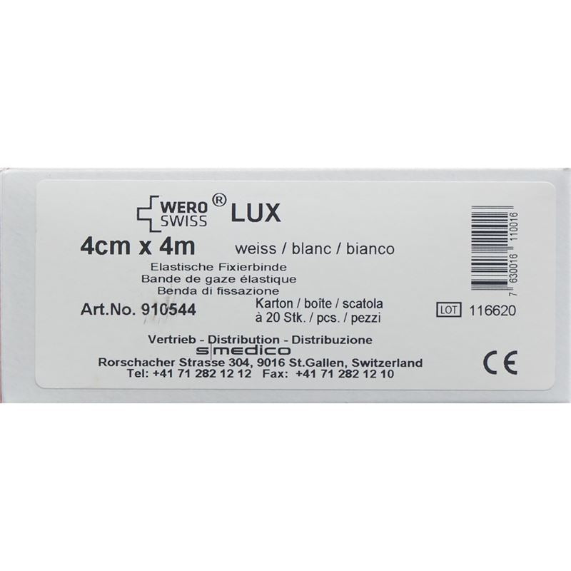 WERO SWISS Lux El Fixierbinde 4mx4cm weiss 20 Stk