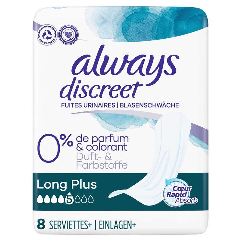 ALWAYS Discreet Inkontinenz Long Plus 0% 8 Stk