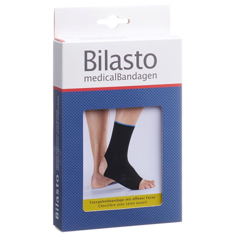 BILASTO Fussgelenkbandage S Ferse offen schw/blau