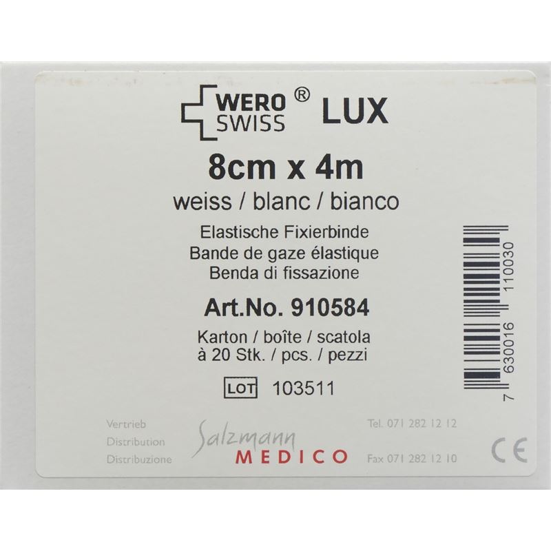 WERO SWISS Lux El Fixierbinde 4mx8cm weiss 20 Stk