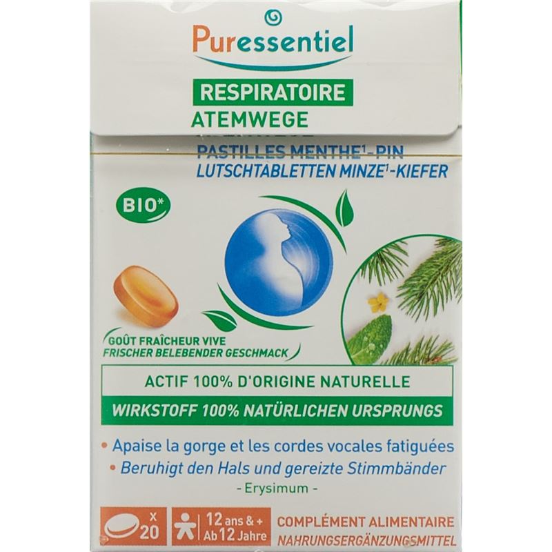 PURESSENTIEL Lutschtabl Atemwege Minze Kief 20 Stk